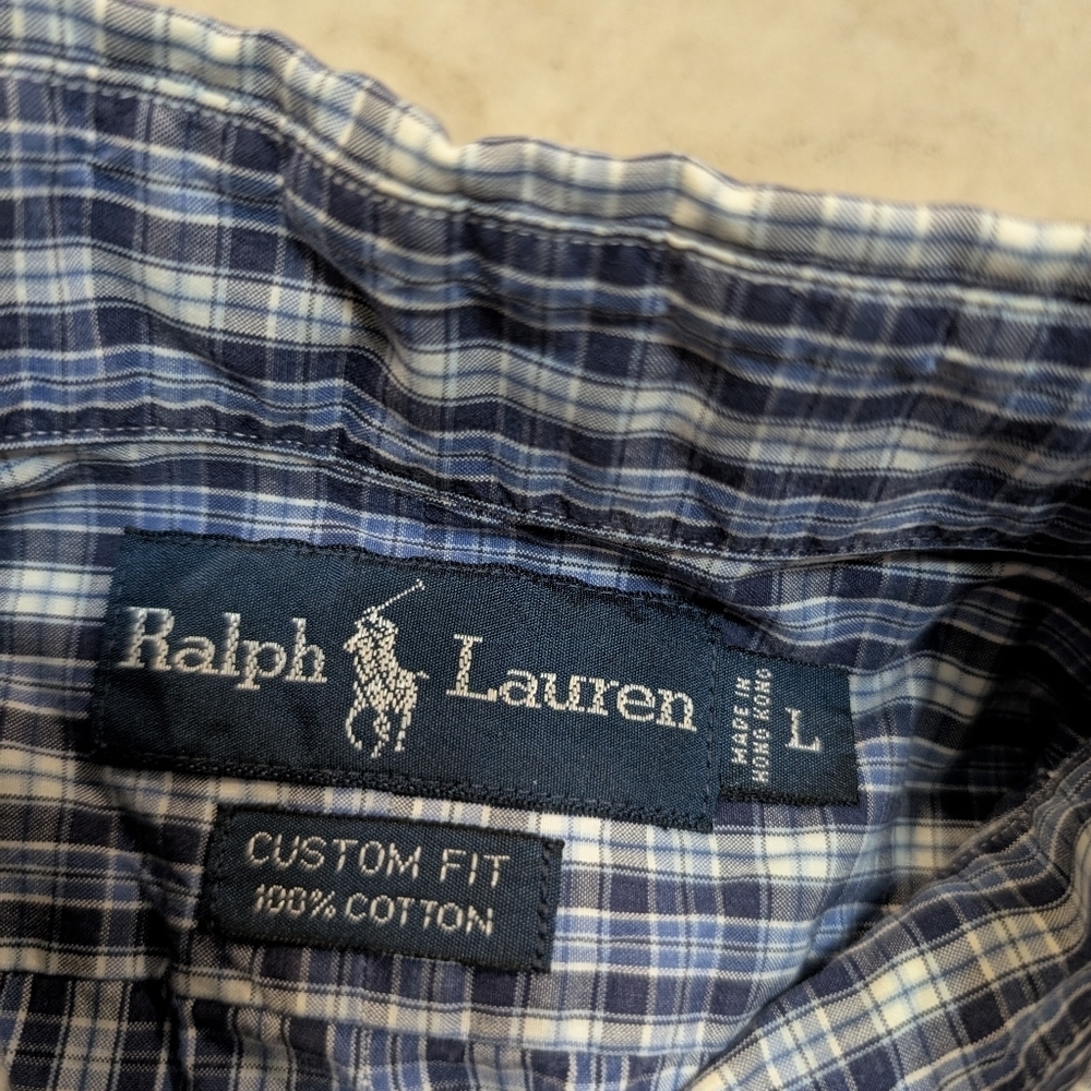 VTG Ralph Lauren Custom Fit Men's M Check Blue White Button Down Shirt - Picture 2 of 6